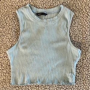 Shein Ribbed Crop Sleeveless Muscle Tank Size Medium Scallop Bottom Light Blue
